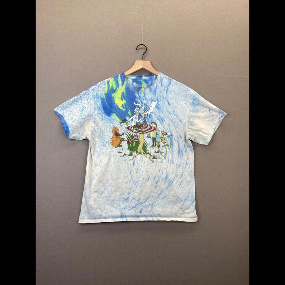 Rick And Morty Mens T-Shirt Blue Tie Dye Short Sleeve Crew Neck Size Large "